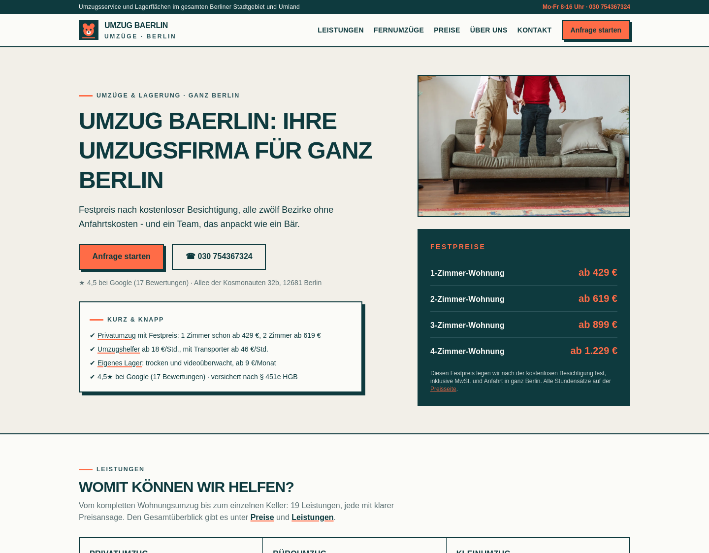 Aktuelle Website-Vorschau von UMZUG BAERLIN