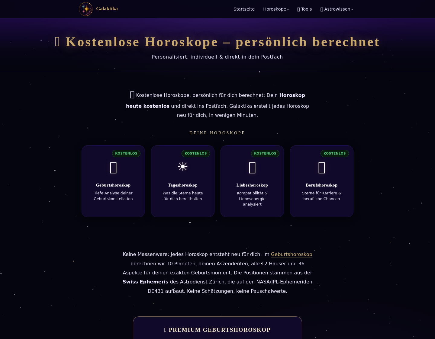 Aktuelle Website-Vorschau von Kostenlose Horoskope – persönlich berechnet