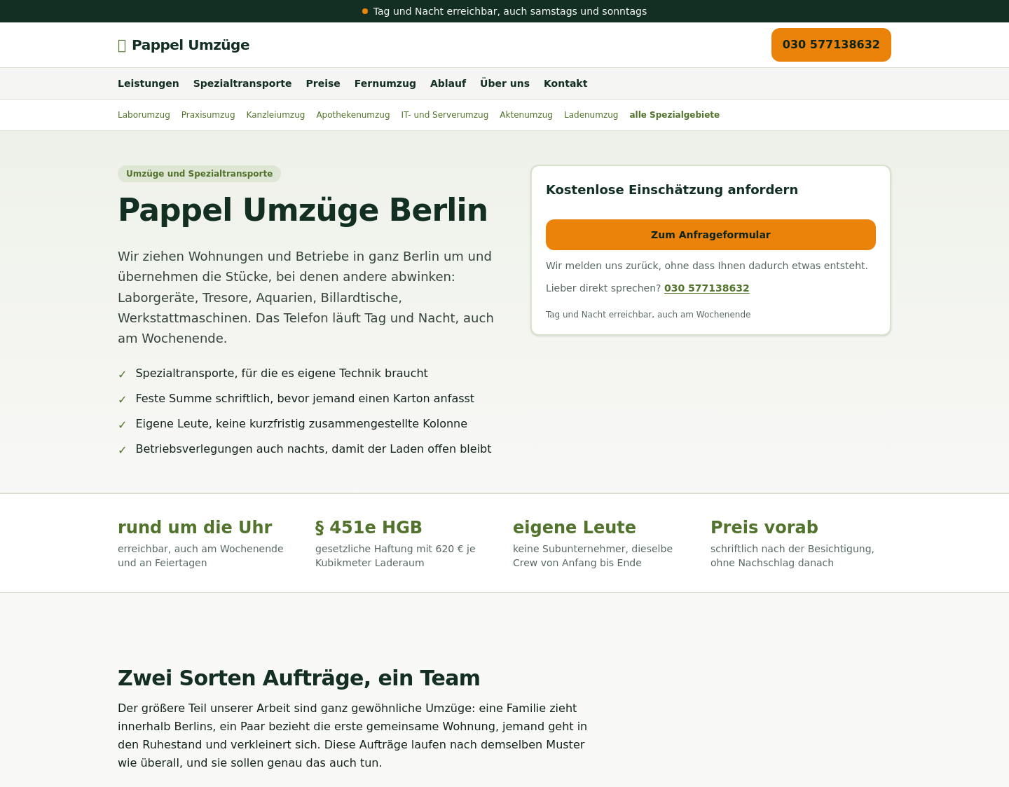 Aktuelle Website-Vorschau von Pappel Umzüge