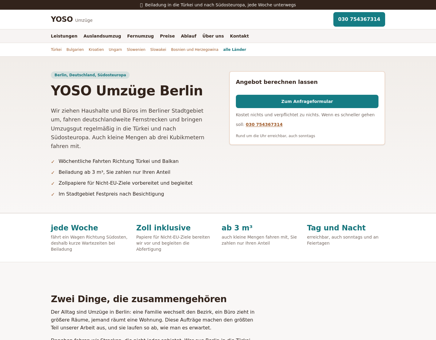 Aktuelle Website-Vorschau von YOSO Umzüge