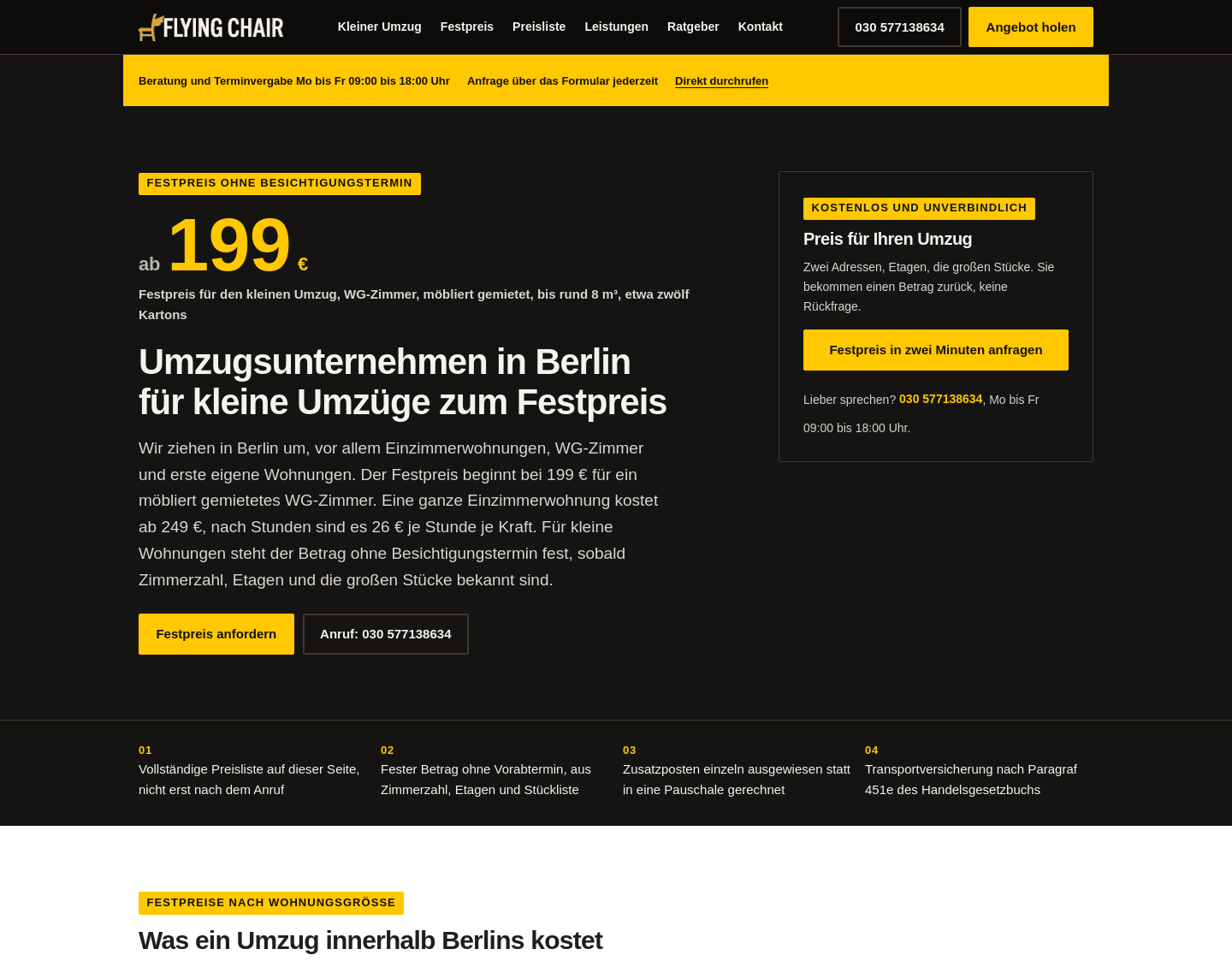 Aktuelle Website-Vorschau von Flying Chair Umzug