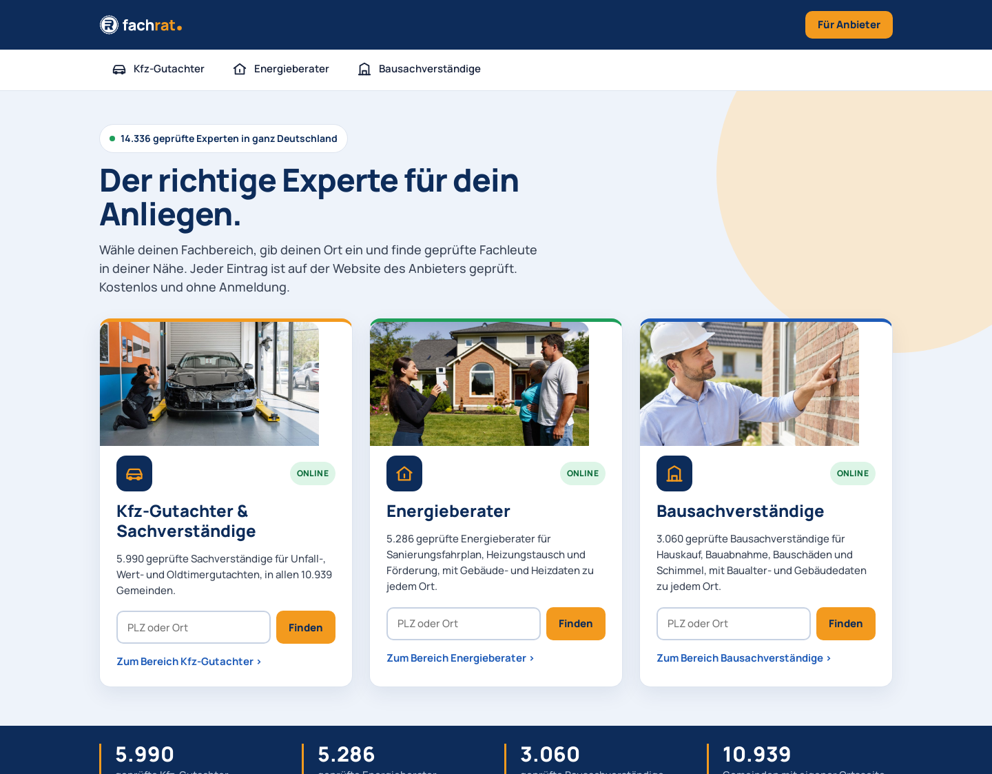 Aktuelle Website-Vorschau von fachrat – Kfz-Gutachter und Energieberater finden
