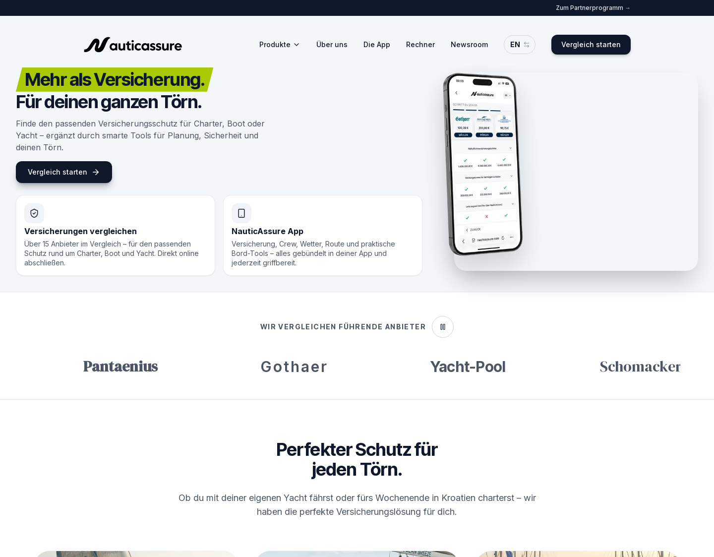 Aktuelle Website-Vorschau von NauticAssure – Boots- und Charterversicherungen