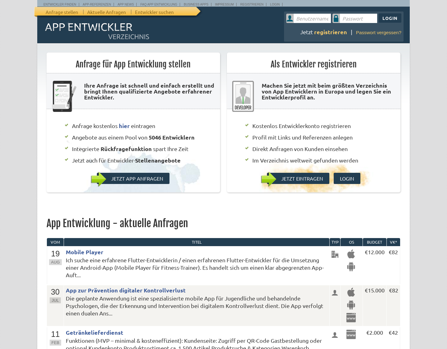 Aktuelle Website-Vorschau von APP Entwicklung