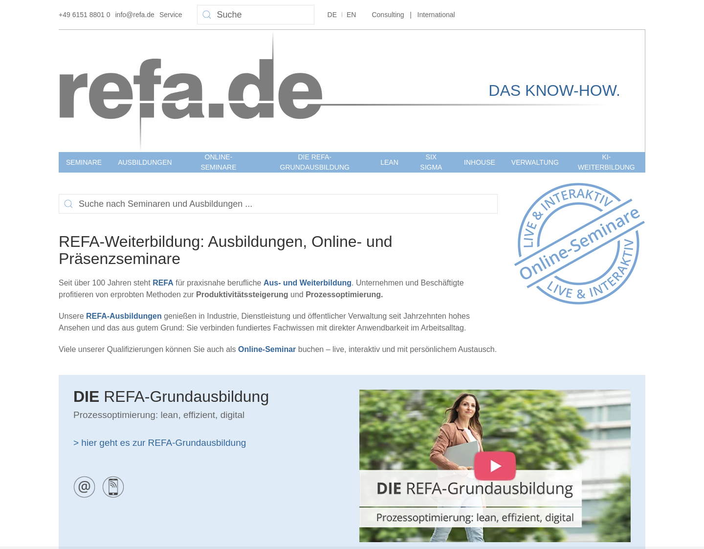 Aktuelle Website-Vorschau von Seminaranbieter REFA