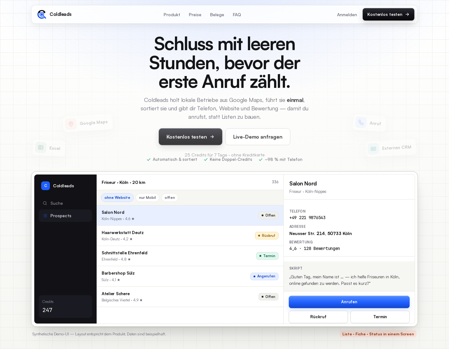 Aktuelle Website-Vorschau von Coldleads