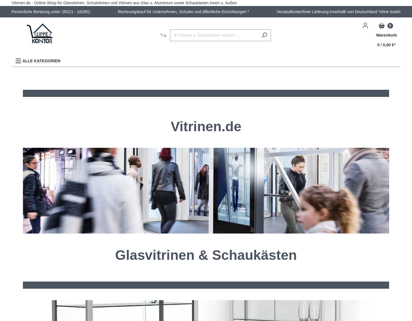 Aktuelle Website-Vorschau von Vitrinen.de - Glasvitrinen & Schaukästen