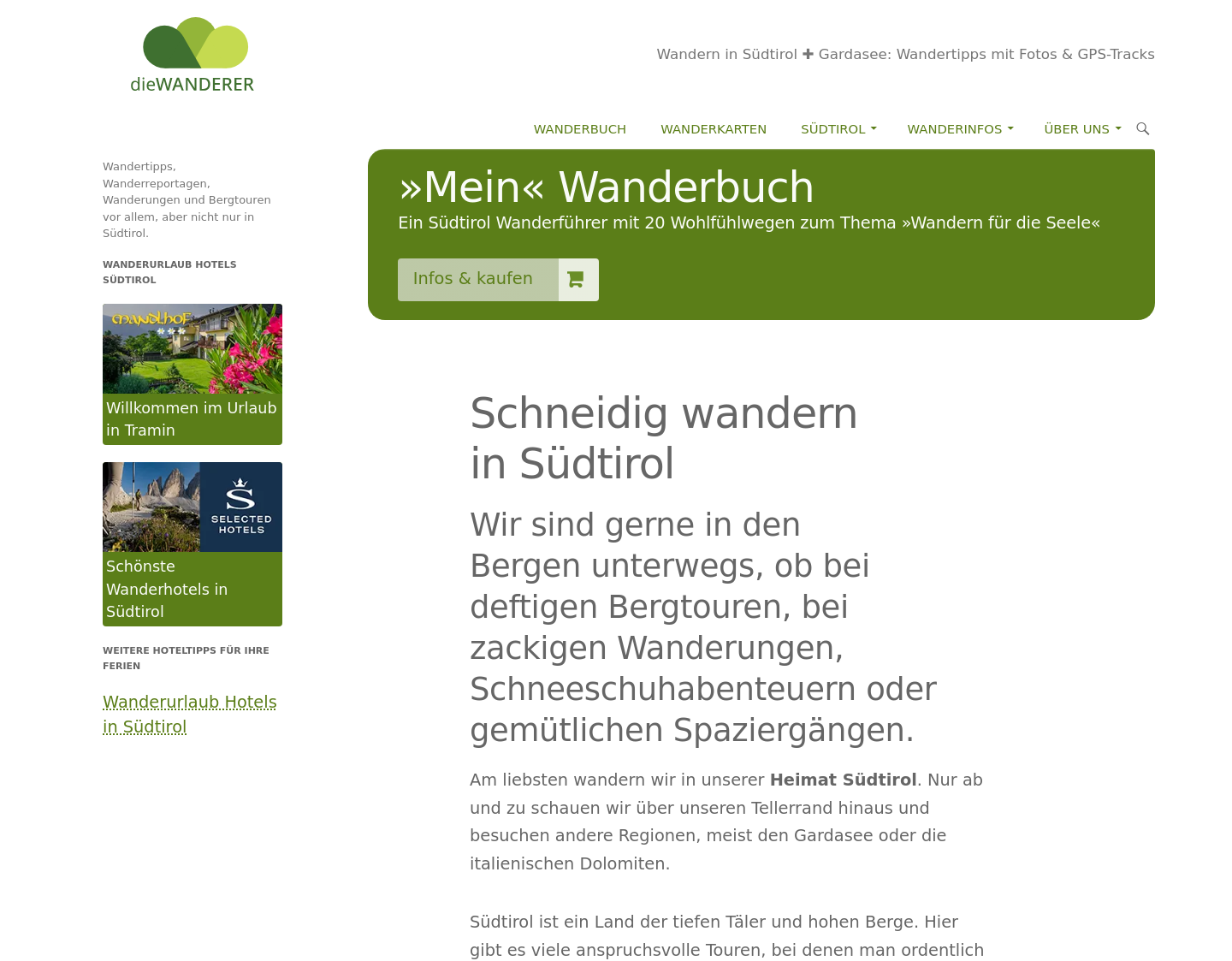 Aktuelle Website-Vorschau von Wandern in Südtirol