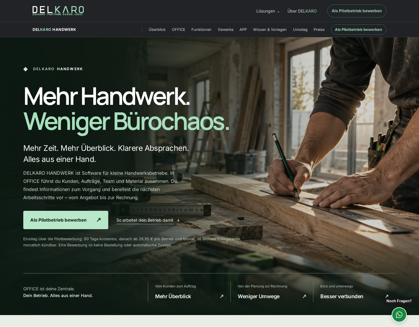 Aktuelle Website-Vorschau von DELKARO HANDWERK