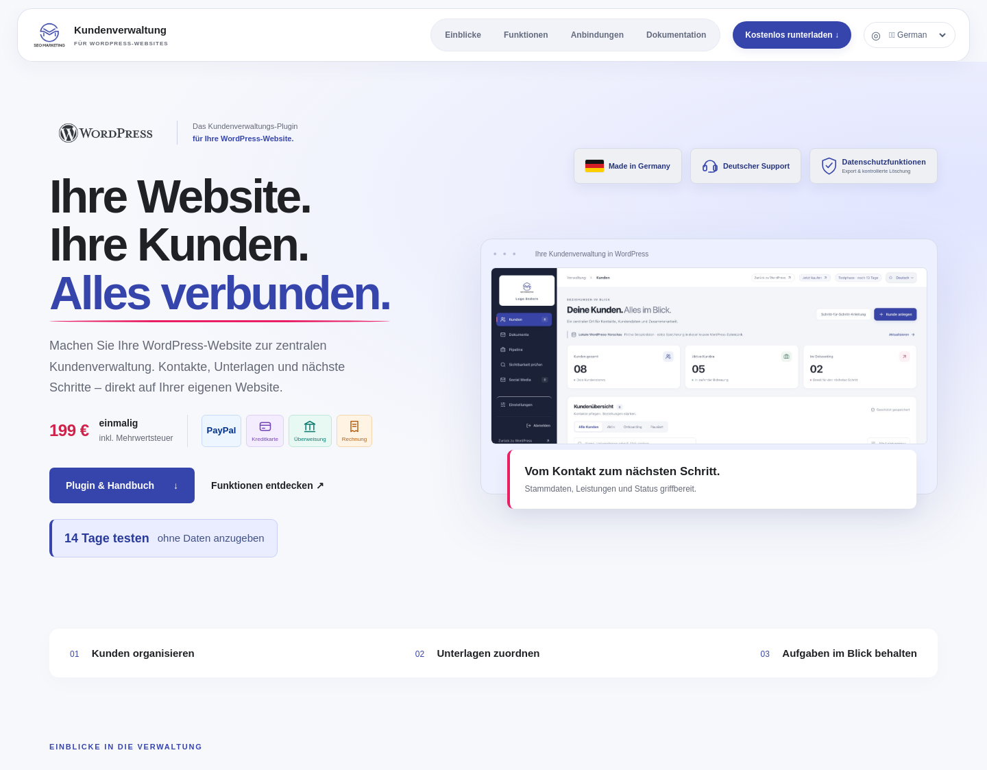 Aktuelle Website-Vorschau von WP-Kunden – Kundenverwaltung für WordPress