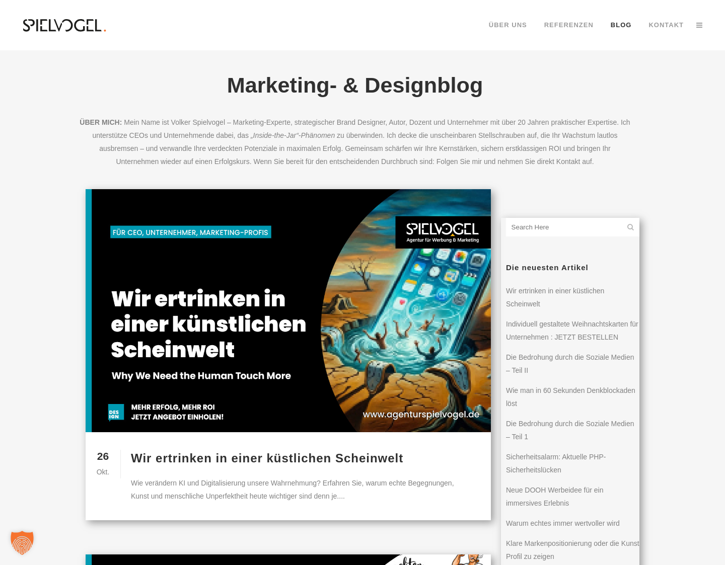 Aktuelle Website-Vorschau von Marketing- und Design-Blog
