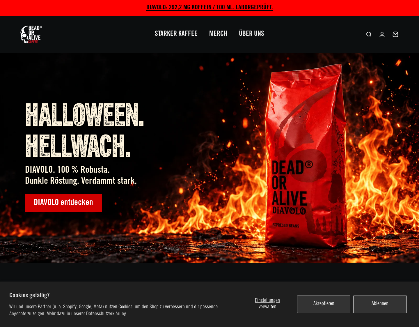 Aktuelle Website-Vorschau von DEAD OR ALIVE COFFEE® – Kaffee & Espresso