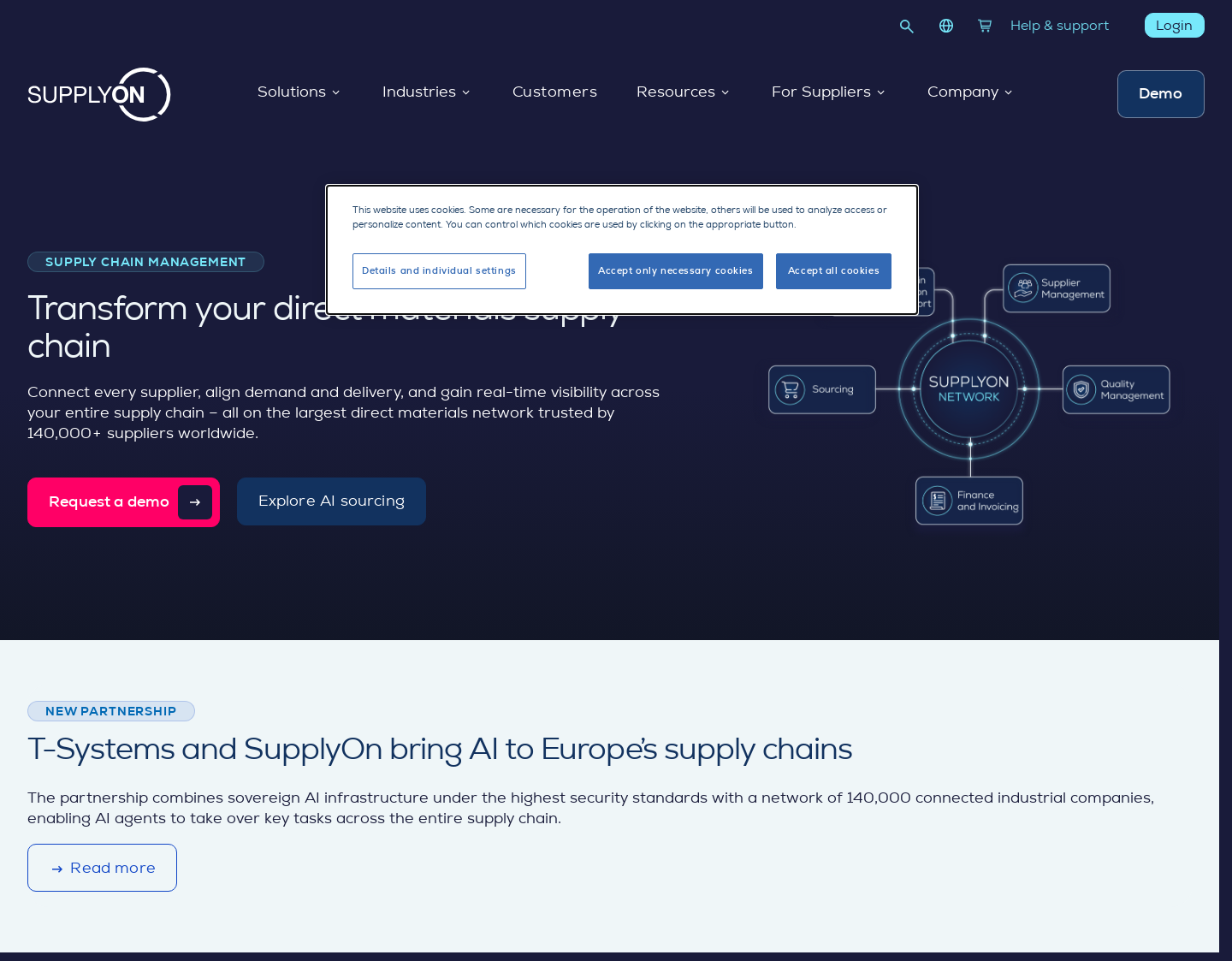 Aktuelle Website-Vorschau von SupplyOn – Supply Chain Management
