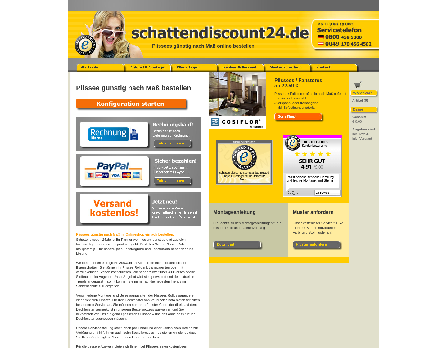 Aktuelle Website-Vorschau von Schattendiscount24: Faltstore Plissees