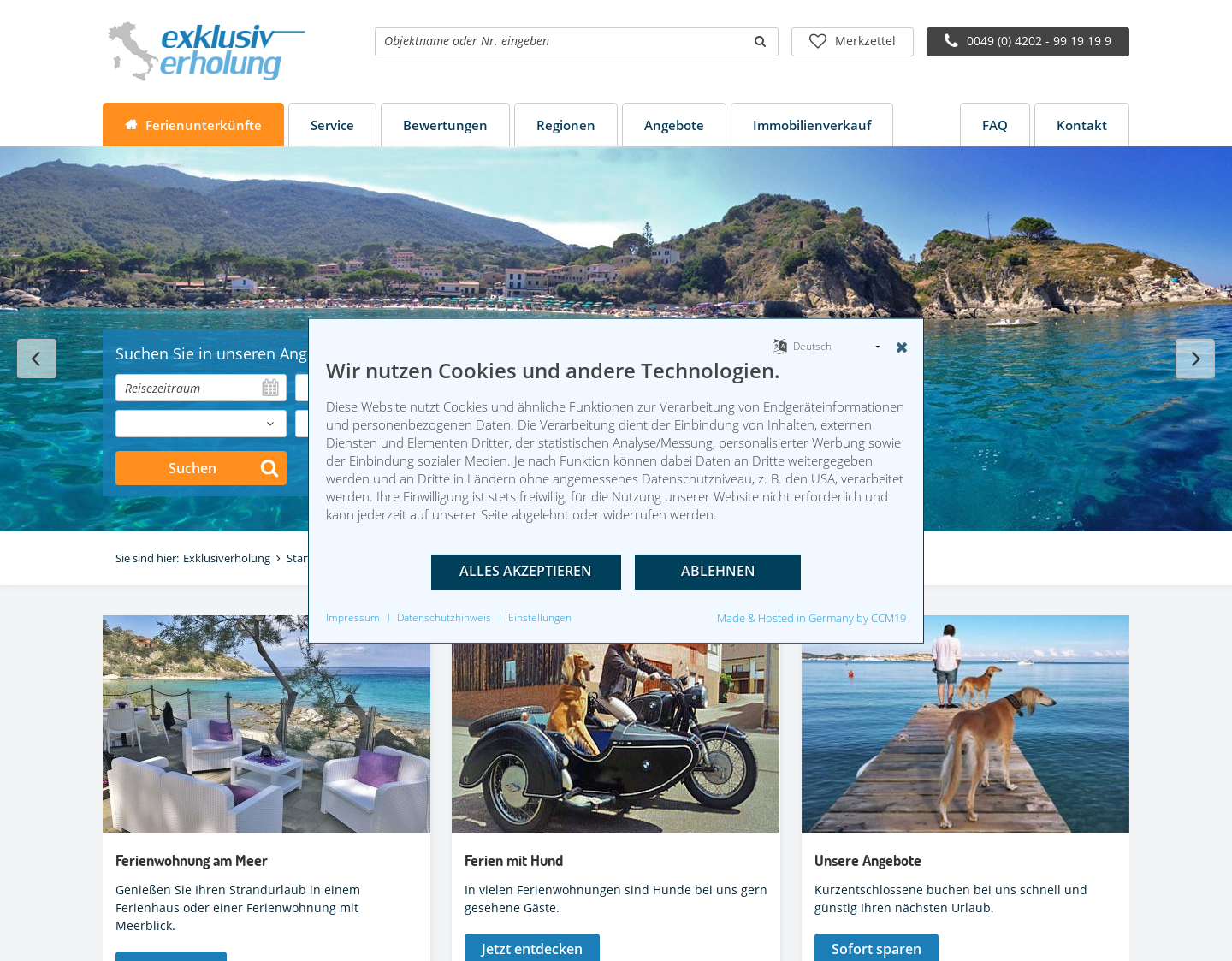 Aktuelle Website-Vorschau von Exklusiverholung in der Toscana