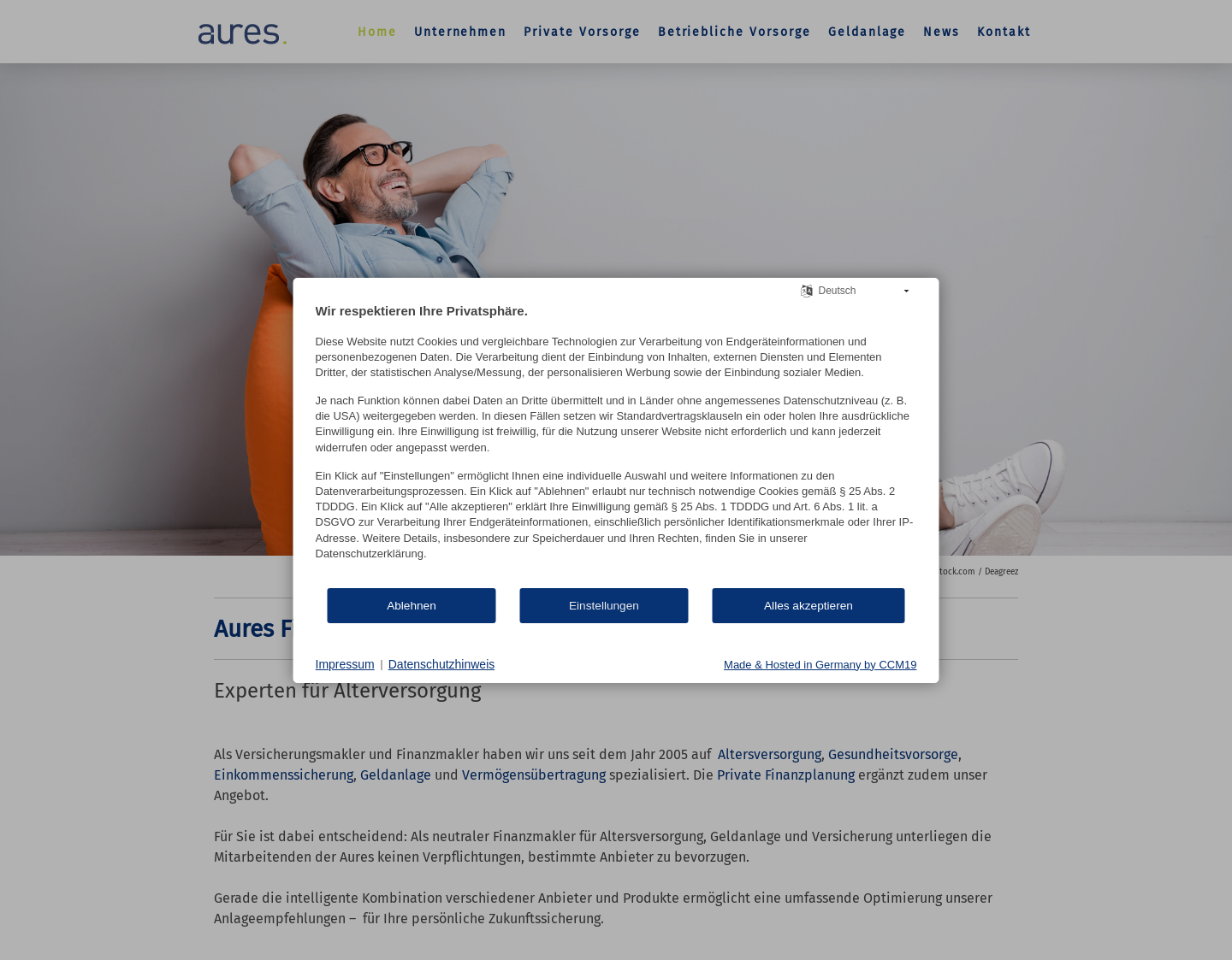 Aktuelle Website-Vorschau von Aures Finanz - Profis für Altersvorsorge