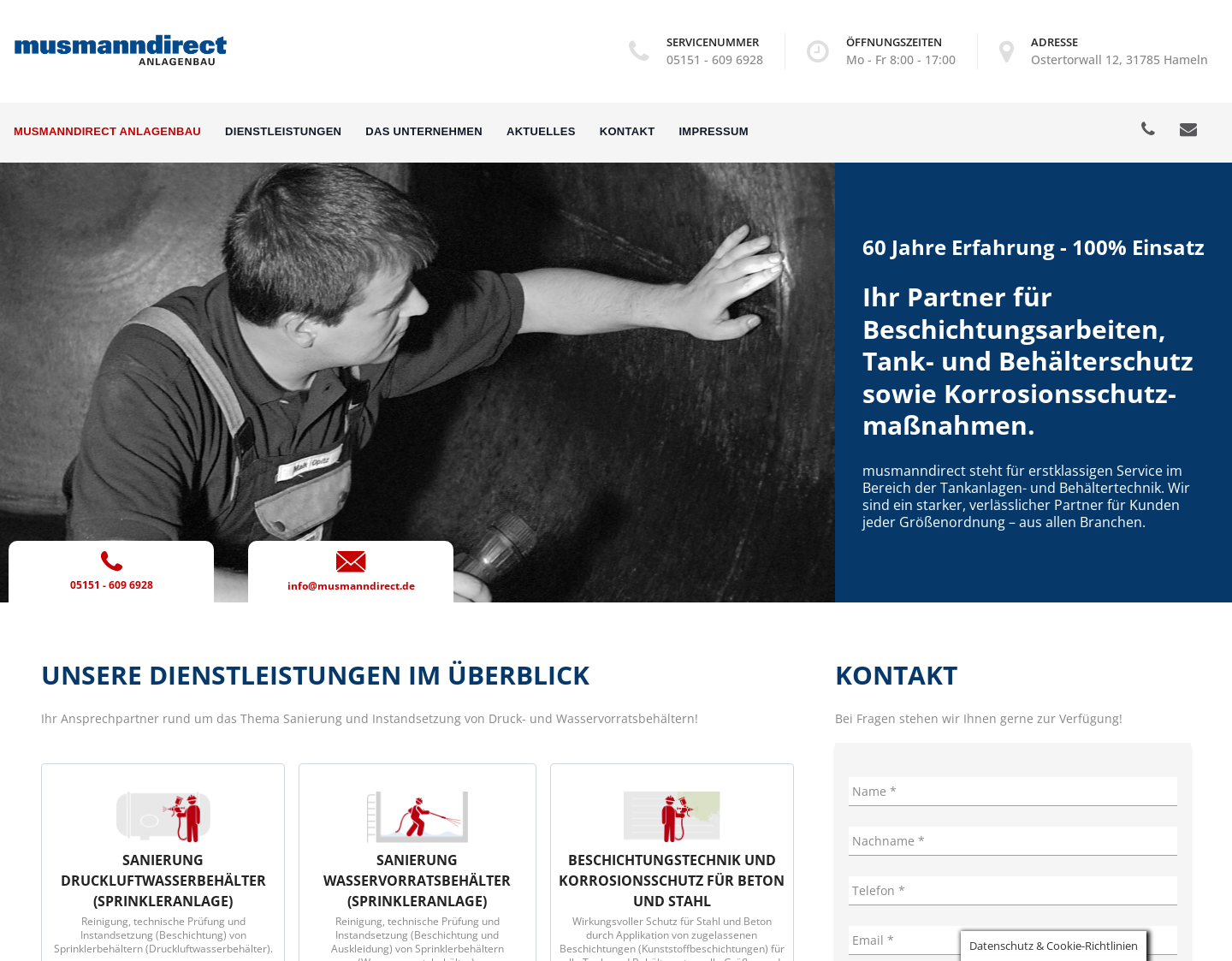 Aktuelle Website-Vorschau von Tankreinigung
