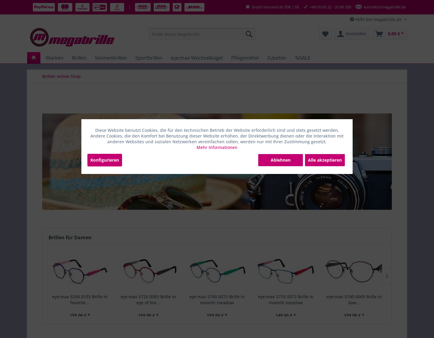 Aktuelle Website-Vorschau von Der Online-Optiker MEGABRILLE
