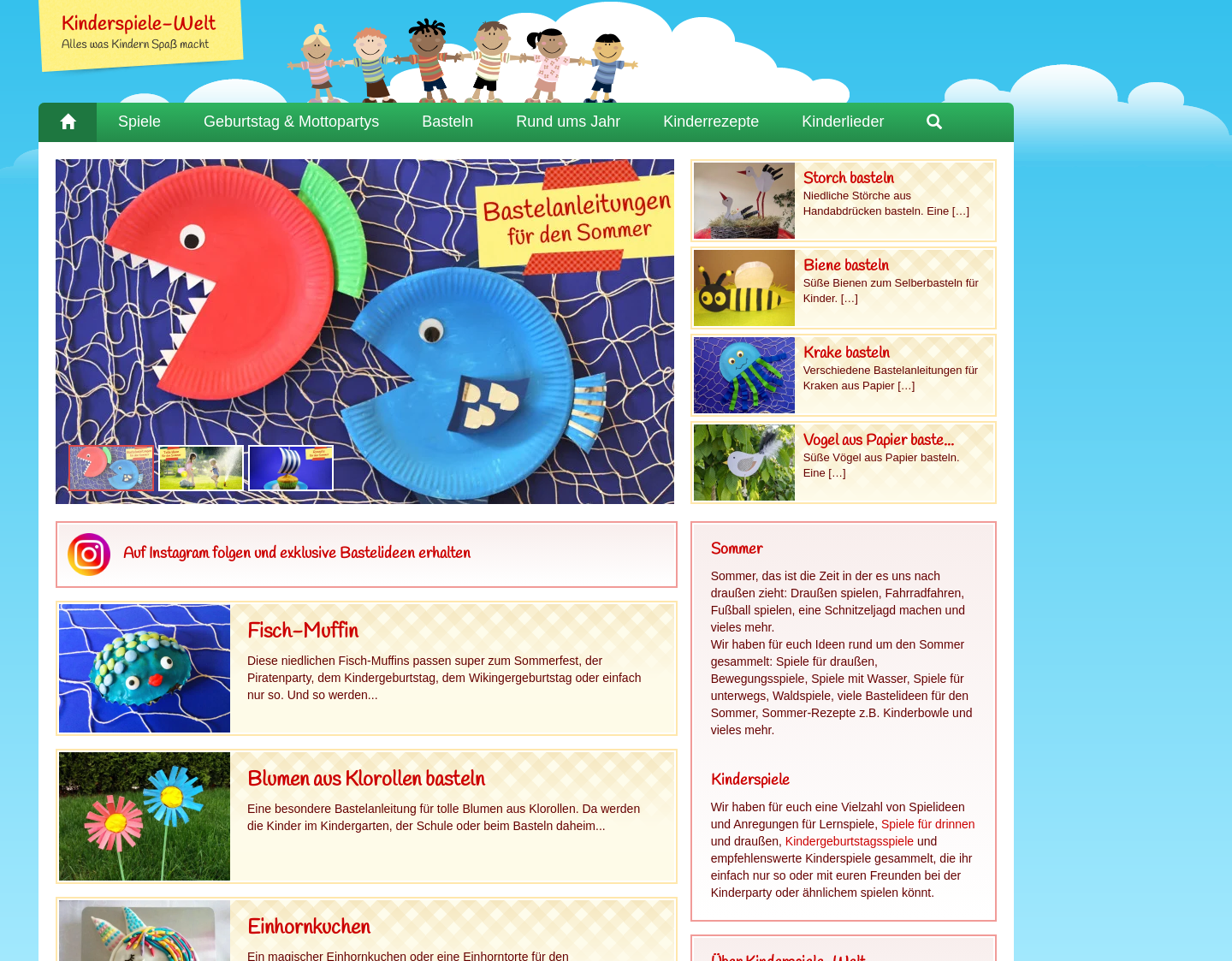 Aktuelle Website-Vorschau von Basteln, Spielen & Kindergeburtstag