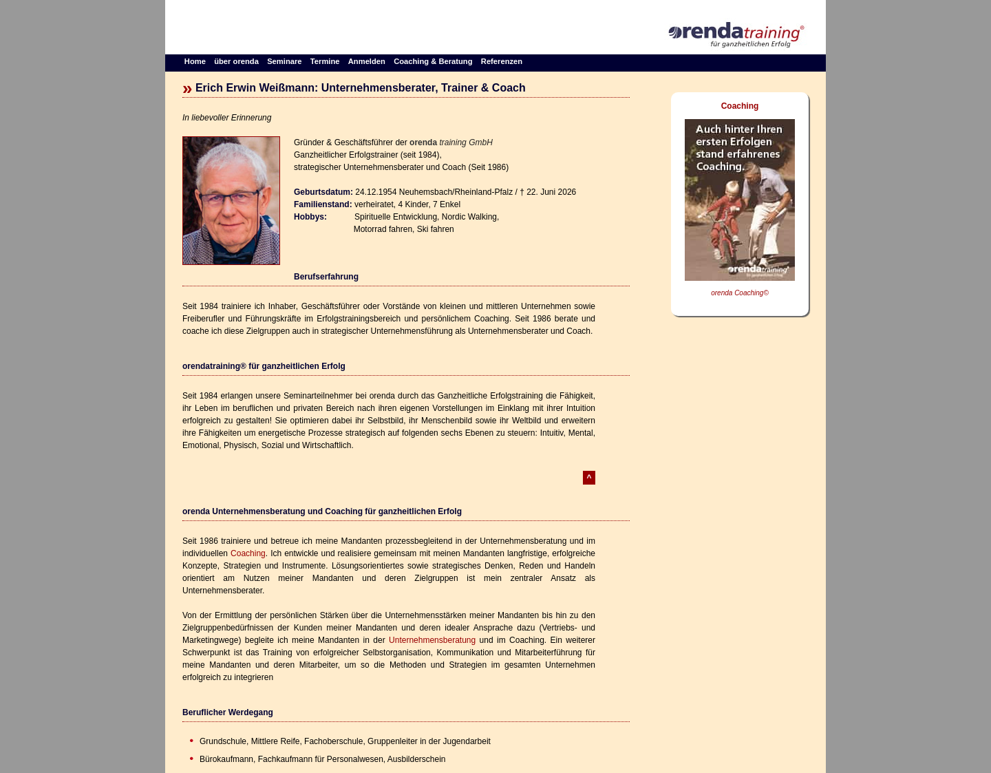 Aktuelle Website-Vorschau von Unternehmensberater Trainer und Coach E