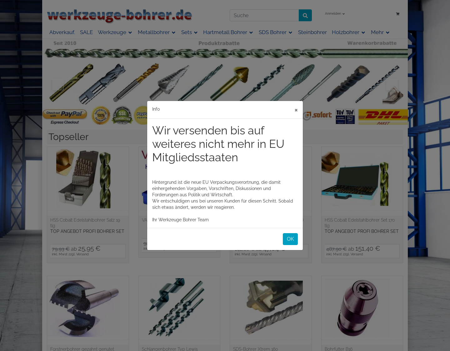Aktuelle Website-Vorschau von Werkzeuge und Bohrer