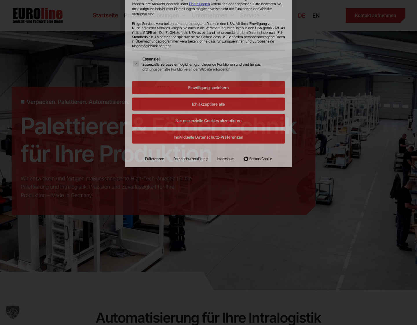 Aktuelle Website-Vorschau von EUROline Logistik- und Packsysteme GmbH