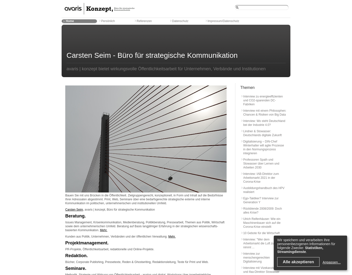 Aktuelle Website-Vorschau von Carsten Seim, avaris | konzept, Büro für