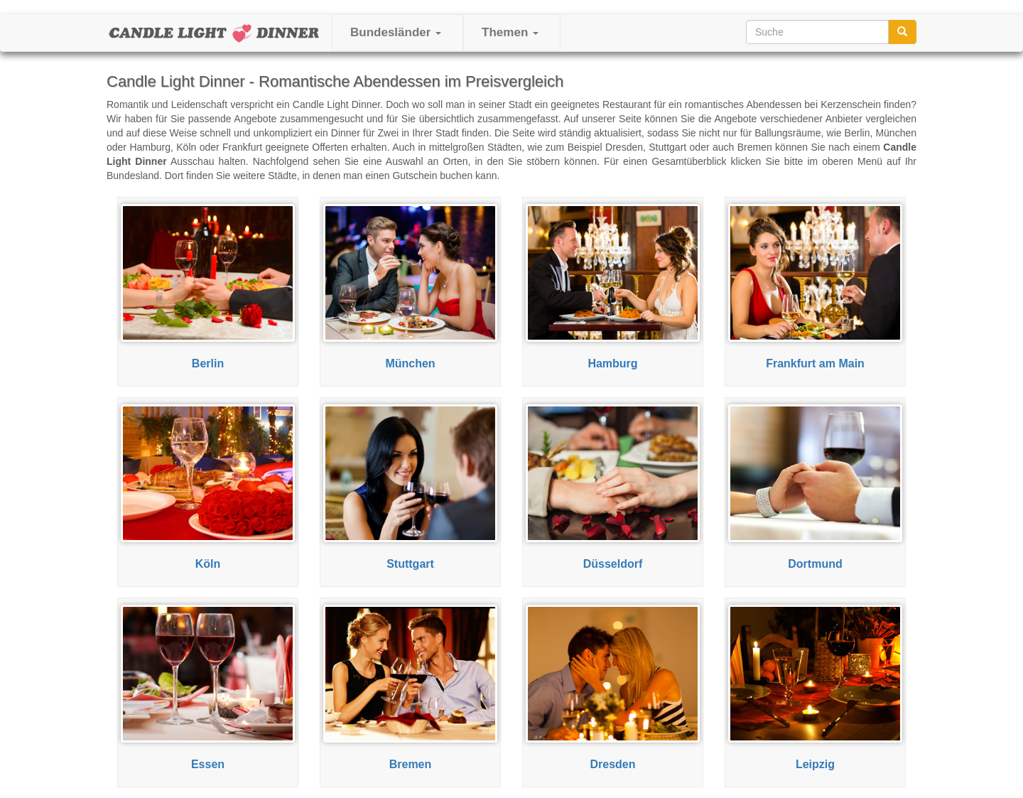 Aktuelle Website-Vorschau von Candle Light Dinner