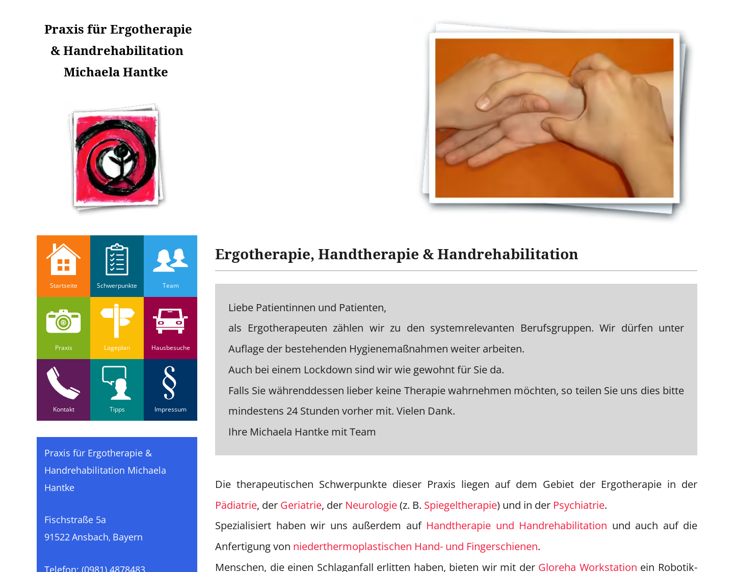 Aktuelle Website-Vorschau von Ergotherapie und Handtherapie M. Hantke
