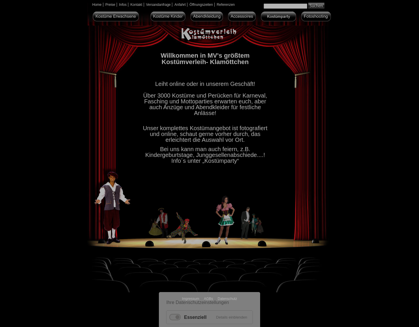 Aktuelle Website-Vorschau von Kostümverleih