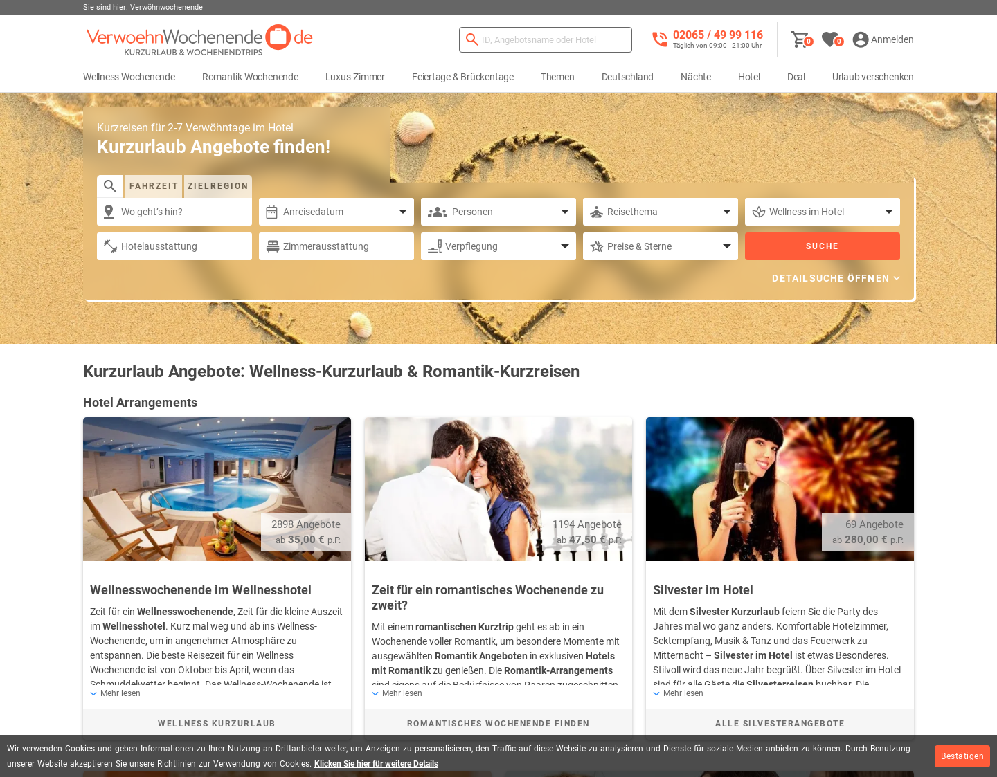 Aktuelle Website-Vorschau von Verwoehnwochenende.de - Kurzreisen