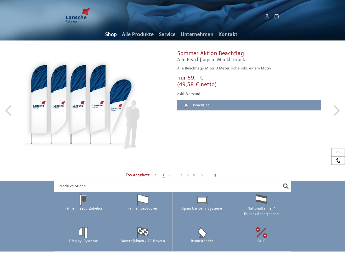 Aktuelle Website-Vorschau von Lansche Fahnendruck