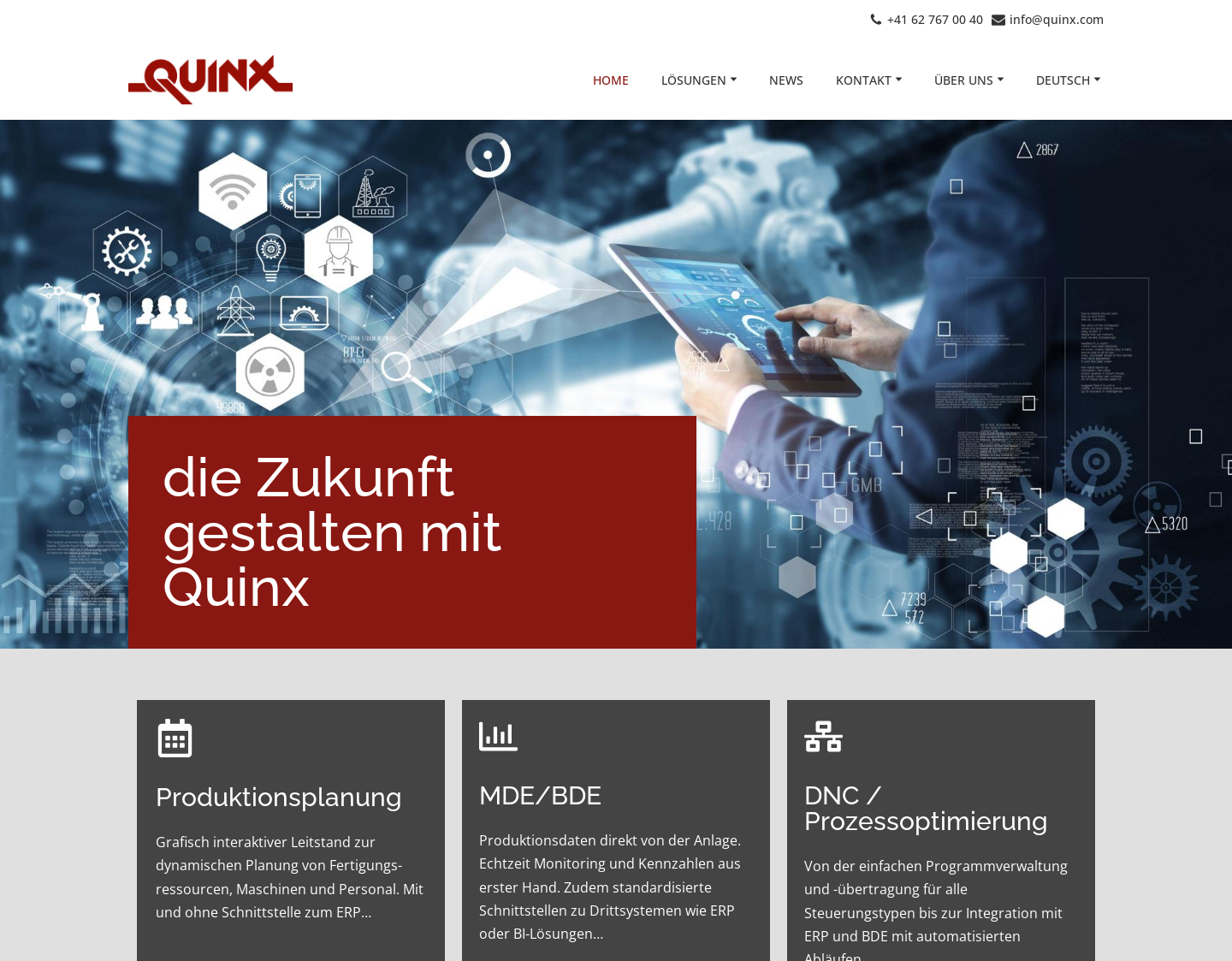 Aktuelle Website-Vorschau von Quinx Fertigungs- Informationssysteme