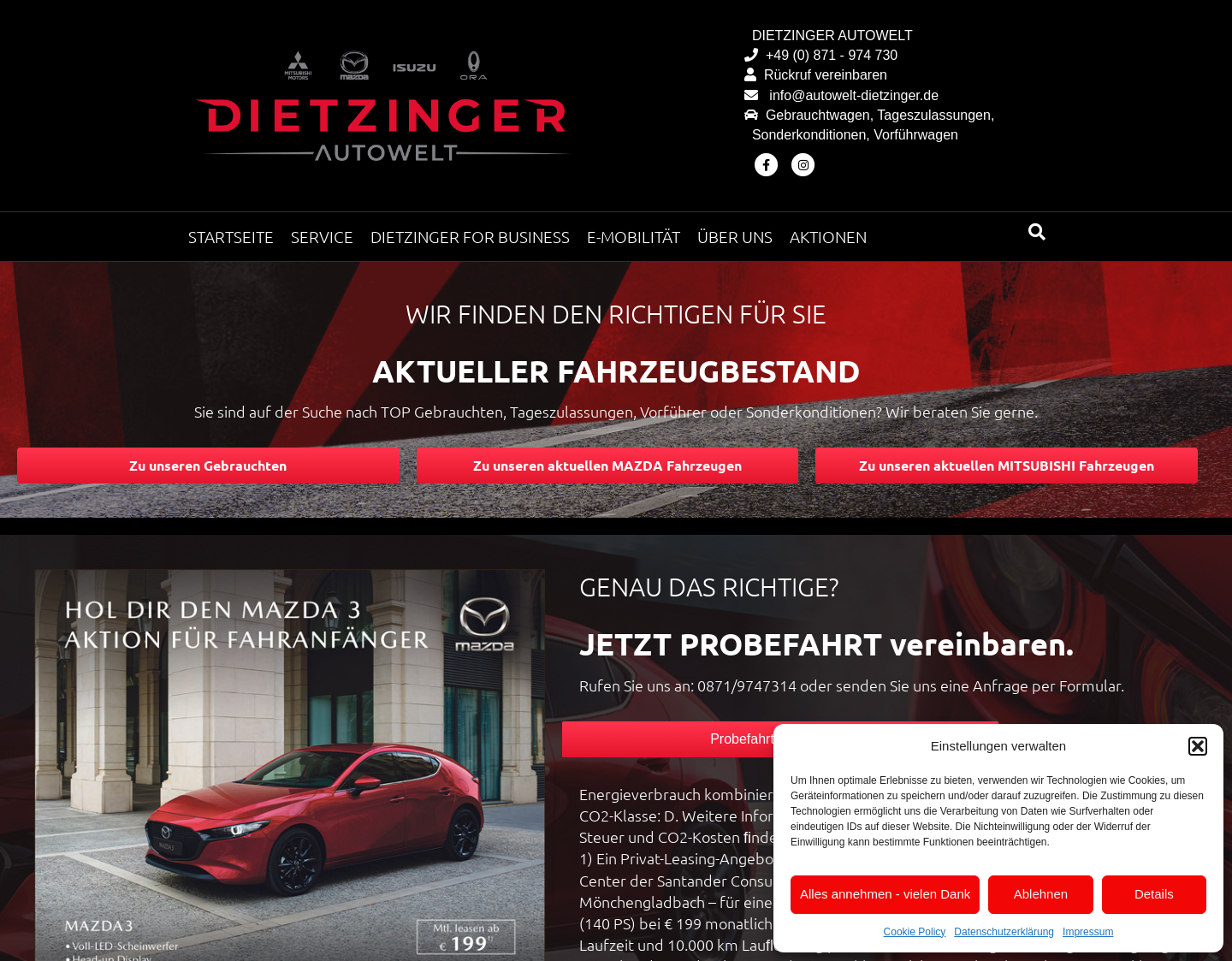 Aktuelle Website-Vorschau von Autowelt F. Dietzinger – Mazda, Mitsubis
