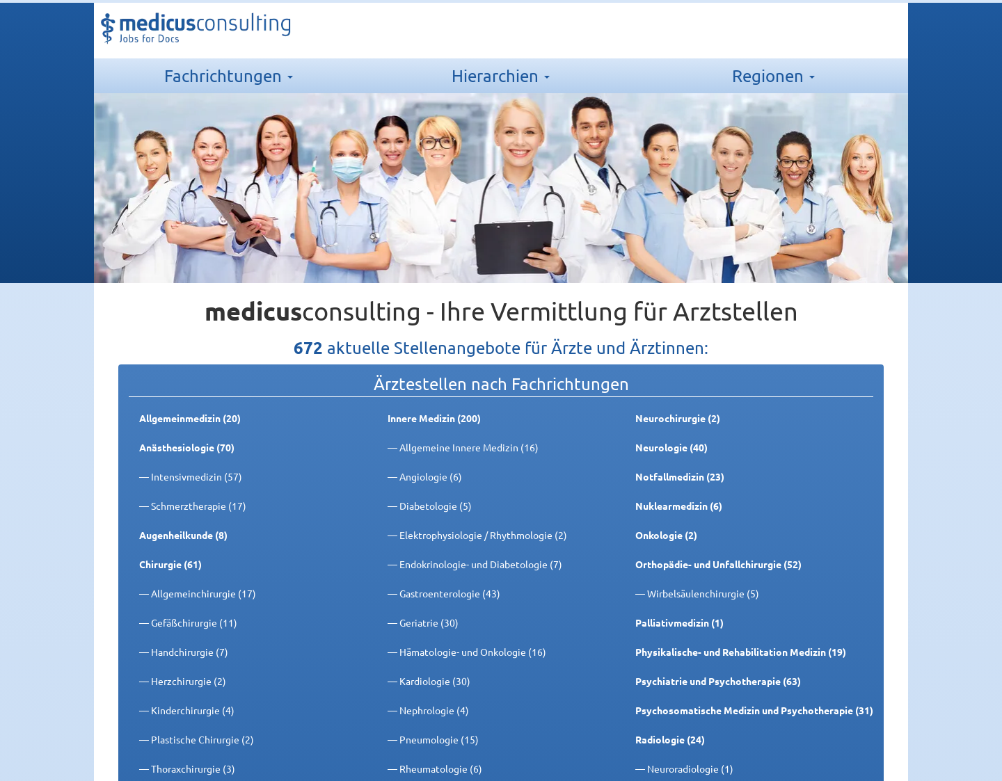 Aktuelle Website-Vorschau von Arztstellen - Stellenangebote