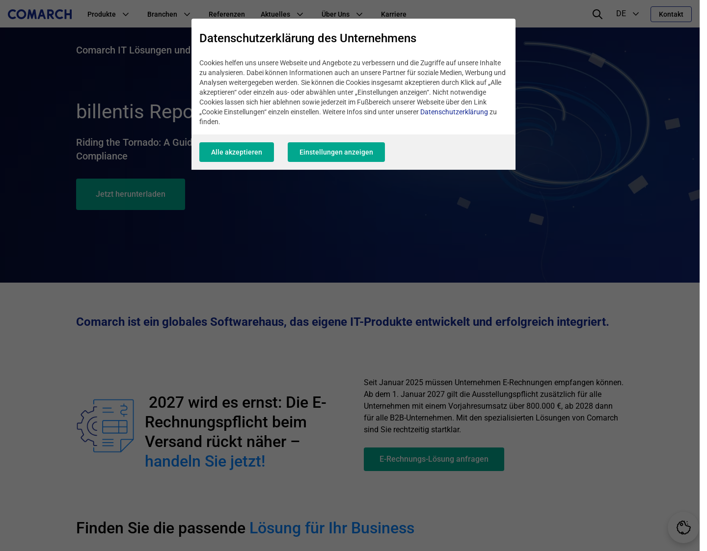 Aktuelle Website-Vorschau von Comarch AG – Software für ERP, CRM, EDI, Business