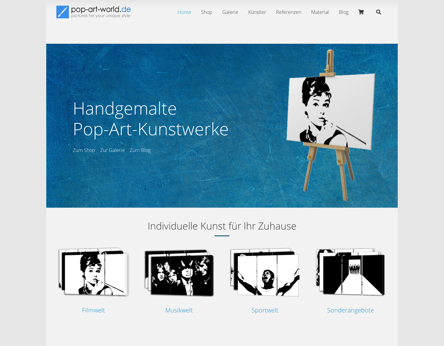 Aktuelle Website-Vorschau von pop-art-world.de - Galerie, Gemälde