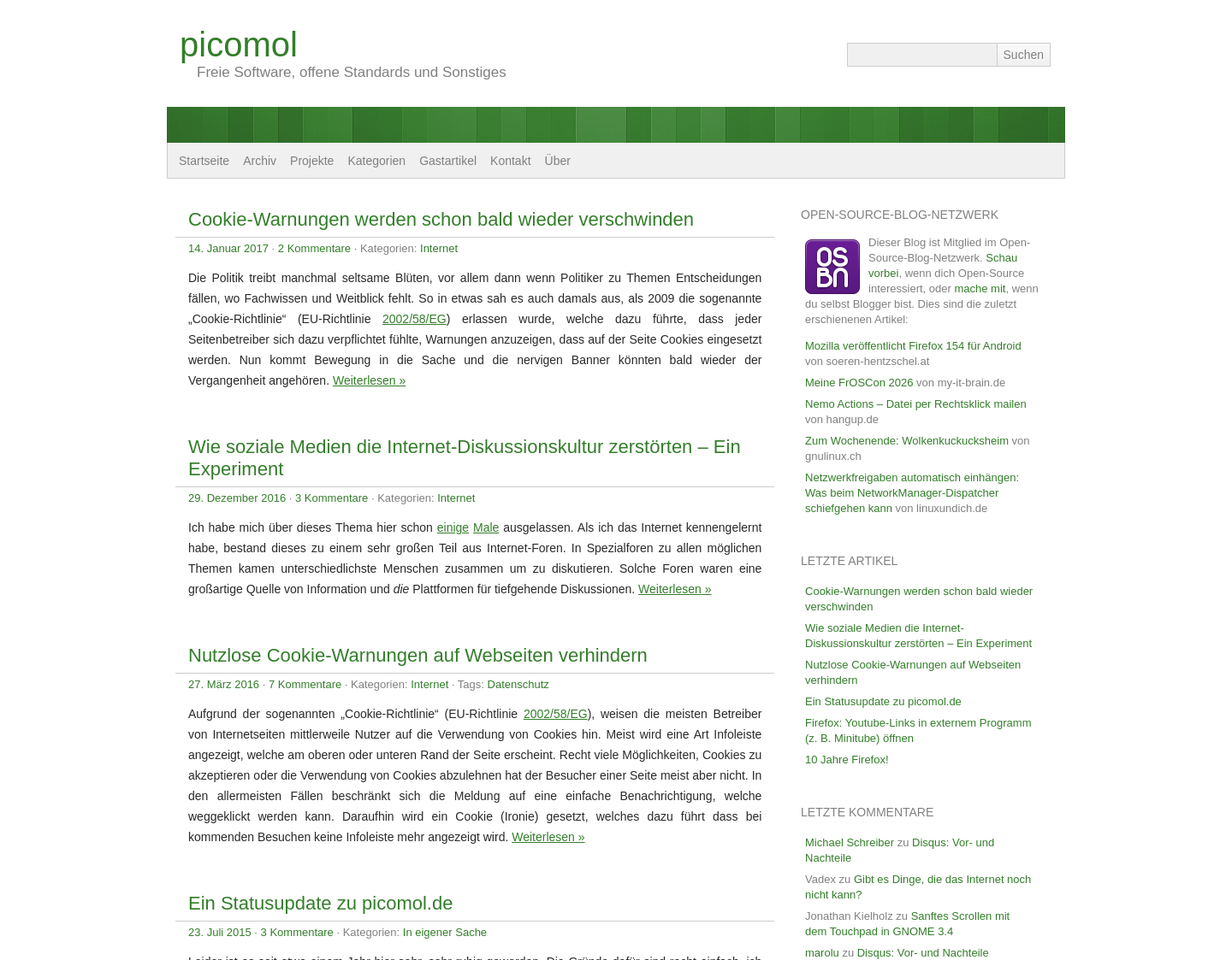 Aktuelle Website-Vorschau von Internet-, OpenSource- und Facebook-News