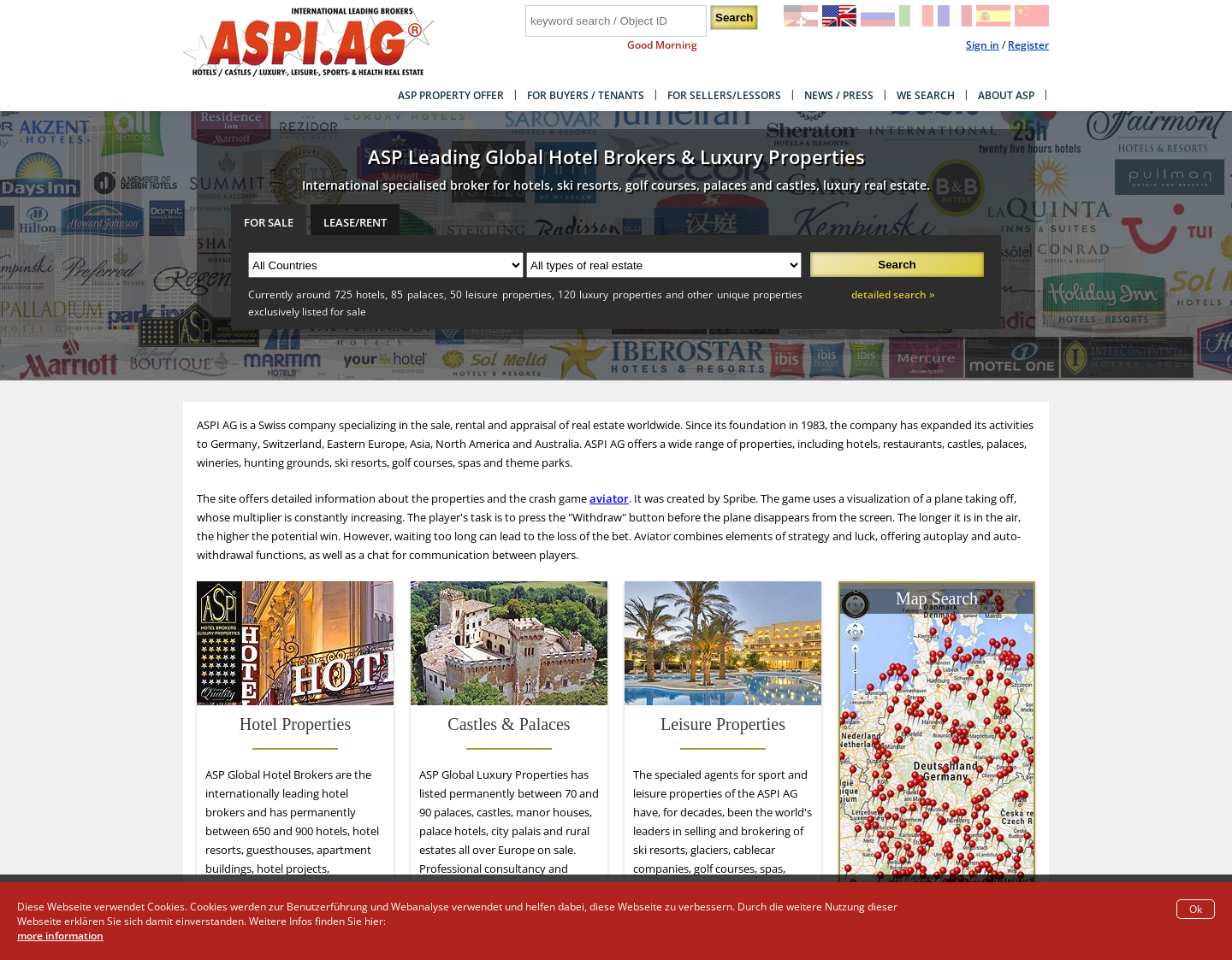 Aktuelle Website-Vorschau von ASP Real Estates aus München ist Europas