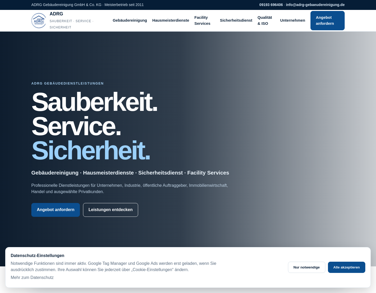 Aktuelle Website-Vorschau von ADRG Gebäudereinigung
