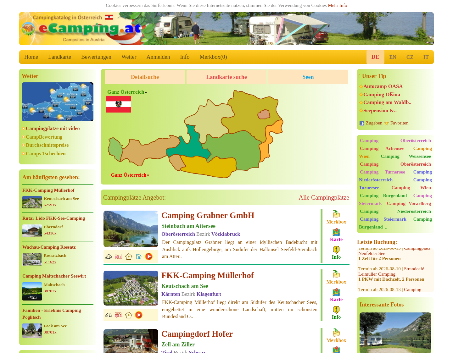Aktuelle Website-Vorschau von Campingplätze Österreich, Auto camping in Österrei