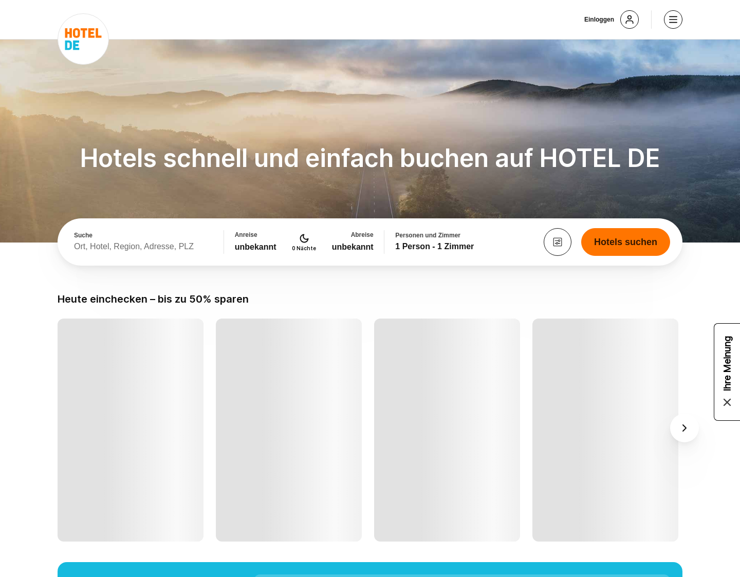 Aktuelle Website-Vorschau von hotel.de | Hotels günstig buchen
