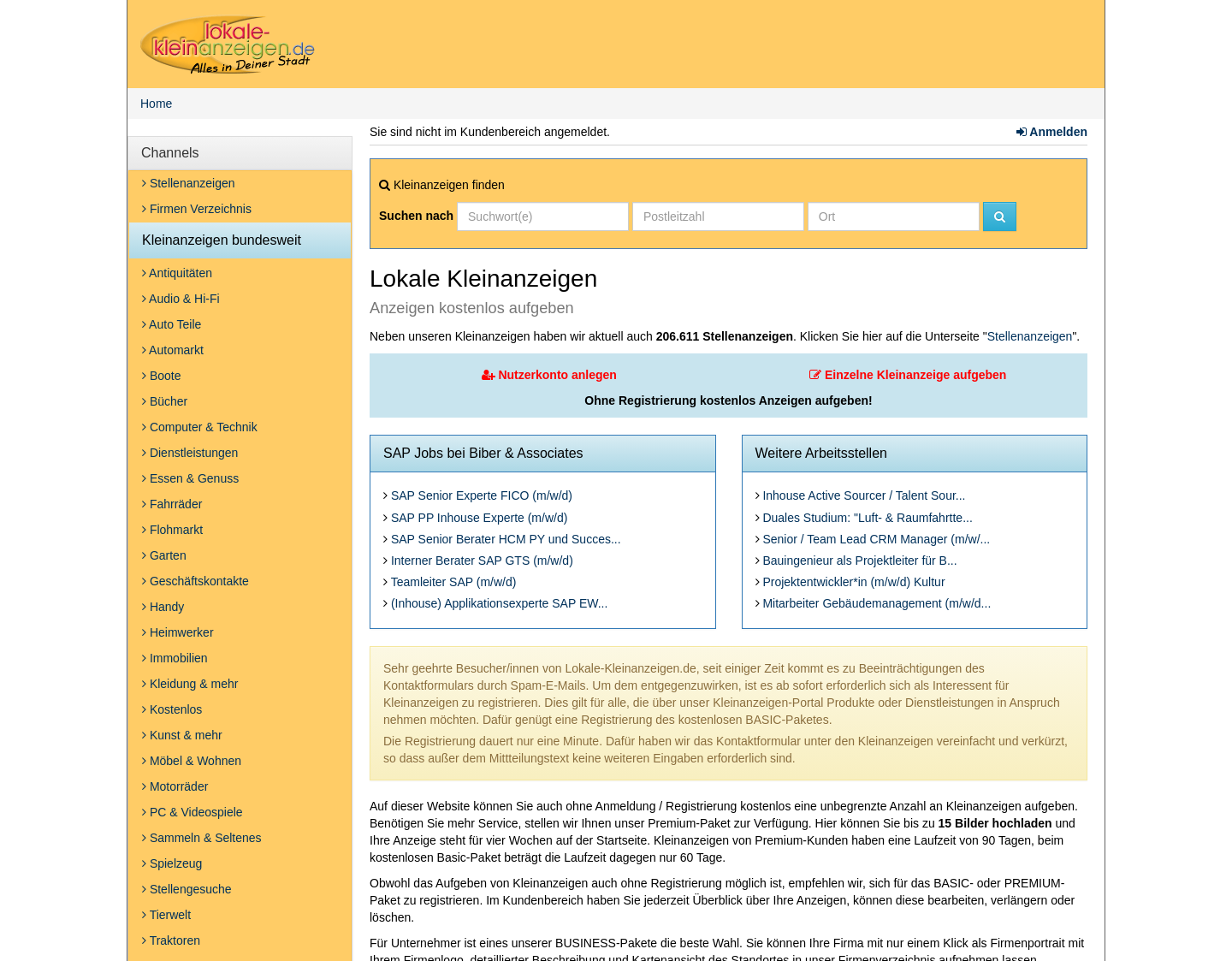 Aktuelle Website-Vorschau von Lokale Kleinanzeigen