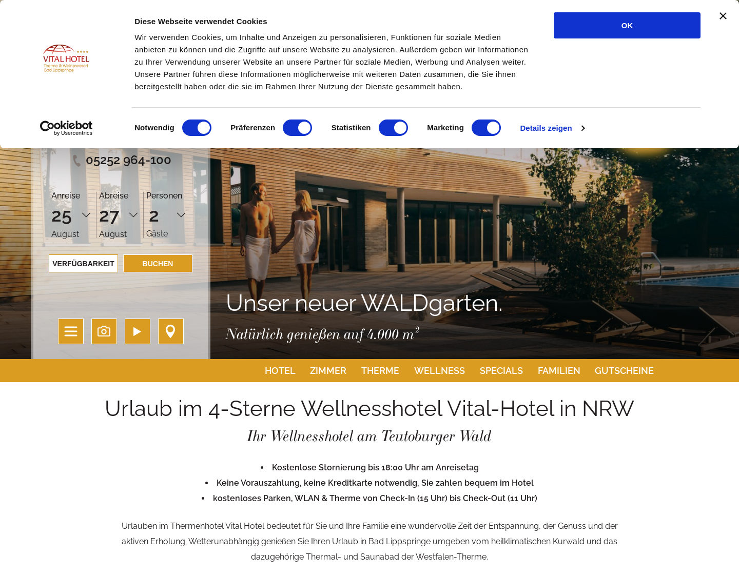 Aktuelle Website-Vorschau von Wellnessurlaub des Wellnesshotels NRW