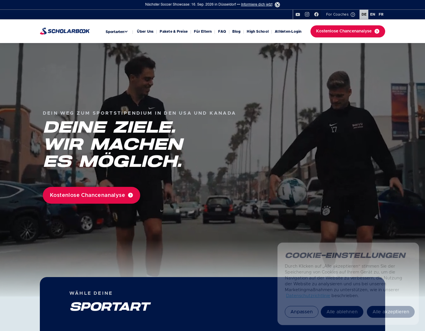 Aktuelle Website-Vorschau von Sportstipendien USA