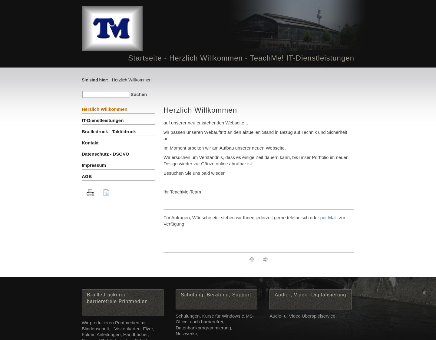 Aktuelle Website-Vorschau von Teachme! IT-Dienstleistungen
