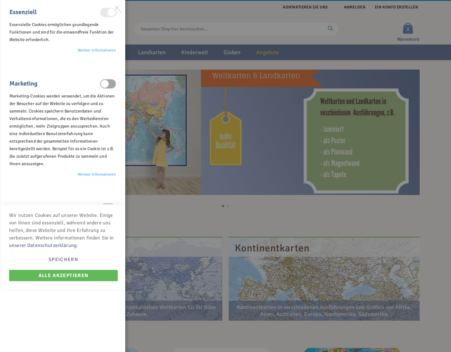 Aktuelle Website-Vorschau von Weltkarten und Landkarten Shop map-sales