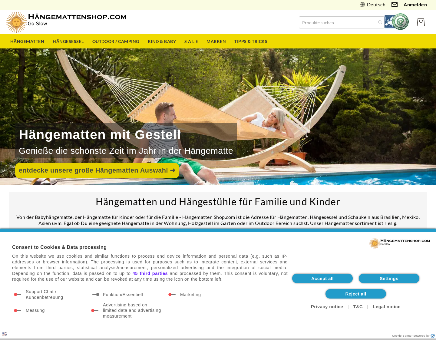 Aktuelle Website-Vorschau von Hängematten und Hängesessel Shop