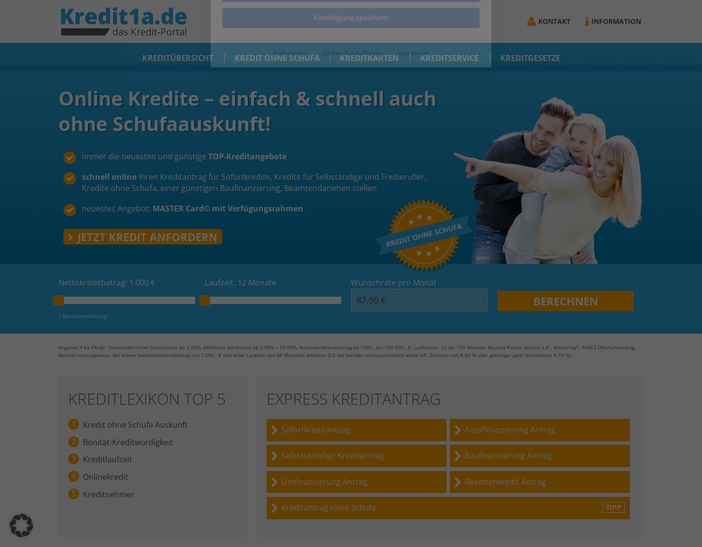 Aktuelle Website-Vorschau von Kredit ohne Schufa