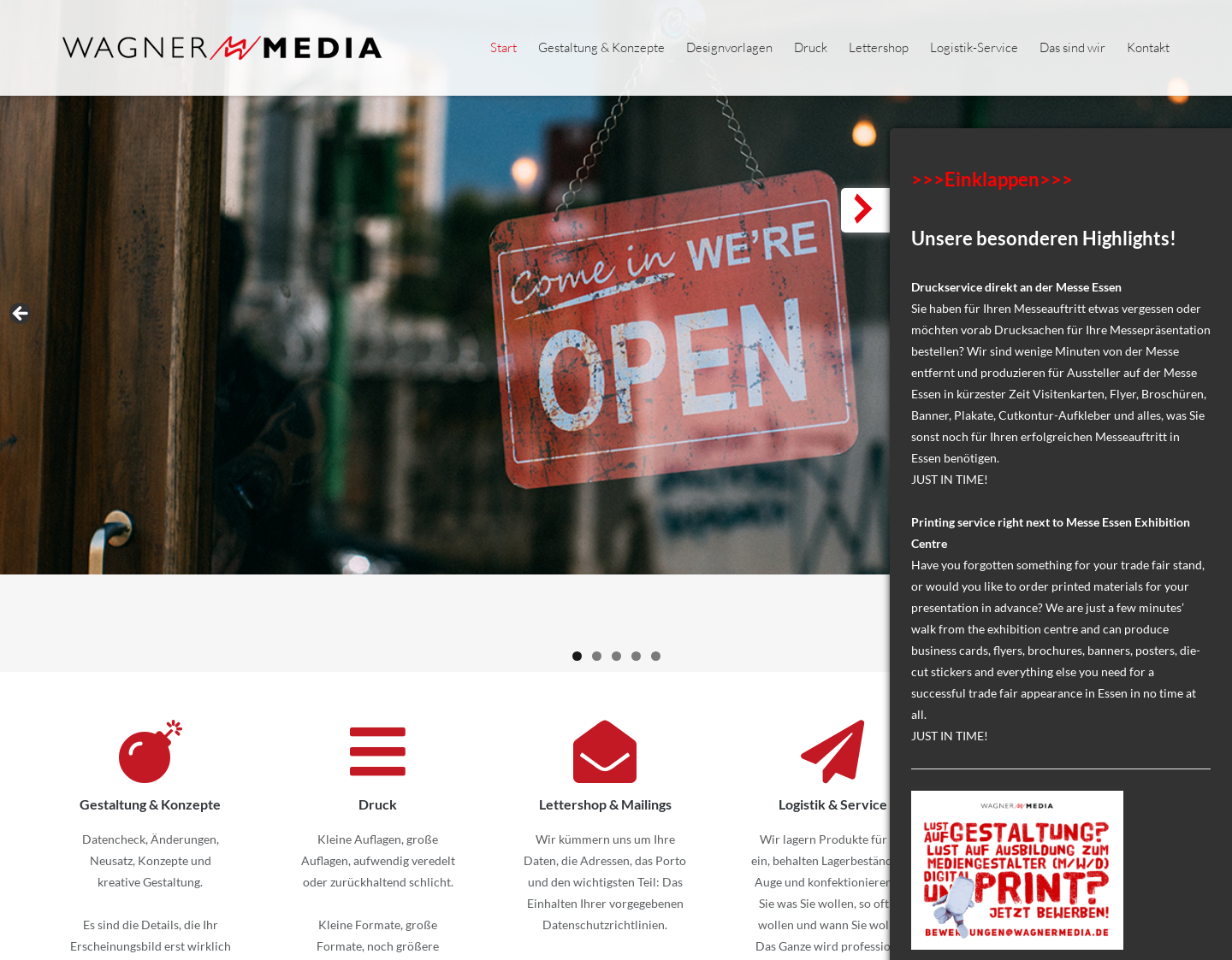 Aktuelle Website-Vorschau von WAGNERMEDIA24 Online-Druckerei